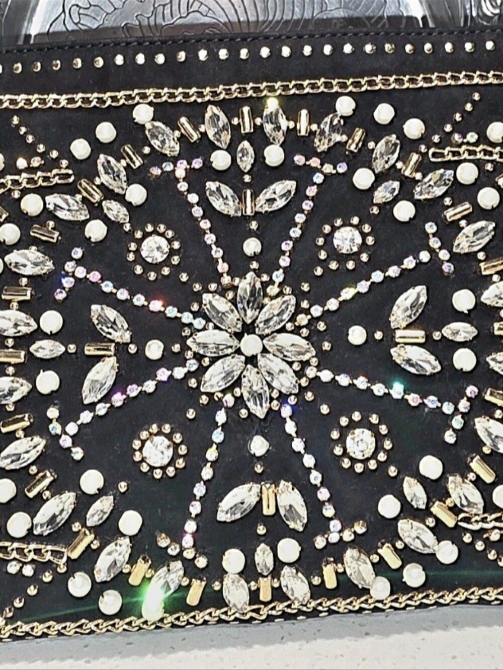 NEW CHICO'S Embellished Black Evening "Holiday" with Crystal Starburst Hand Bag